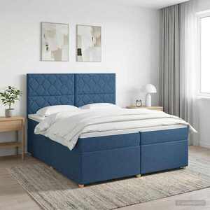 Imagine vidaXL Pat boxspring cu saltea albastru 200 x 200 cm Țesătură