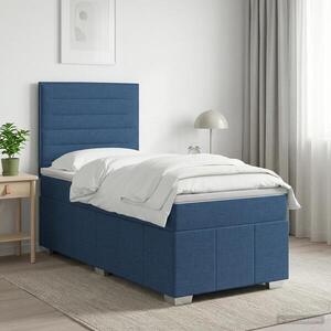 Imagine vidaXL Pat boxspring cu saltea albastru 90 x 200 cm Țesătură