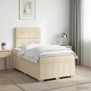 Imagine vidaXL Pat boxspring cu saltea cu headboard Crem 120 x 190 cm Țesătură
