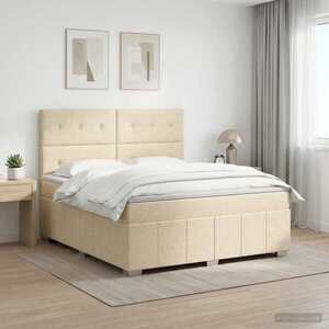 Imagine vidaXL Pat boxspring cu saltea cu headboard Crem 140 x 190 cm Țesătură