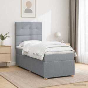 Imagine vidaXL Pat boxspring cu saltea Gri deschis 80 x 200 cm Țesătură