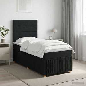Imagine vidaXL Pat boxspring cu saltea cu headboard Negru 80 x 200 cm Țesătură