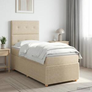 Imagine vidaXL Pat boxspring cu saltea cu headboard Crem 80 x 200 cm Țesătură