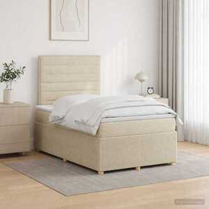 Imagine vidaXL Pat boxspring cu saltea cu headboard Crem 120 x 190 cm Țesătură
