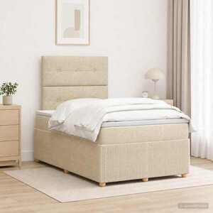 Imagine vidaXL Pat boxspring cu saltea cu headboard Crem 120 x 190 cm Țesătură