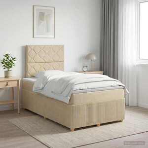 Imagine vidaXL Pat boxspring cu saltea cu headboard Crem 120 x 190 cm Țesătură