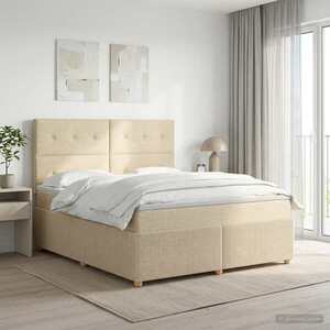 Imagine vidaXL Pat boxspring cu saltea cu headboard Crem 140 x 190 cm Țesătură