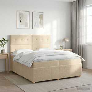 Imagine vidaXL Pat boxspring cu saltea cu headboard Crem 200 x 200 cm Țesătură