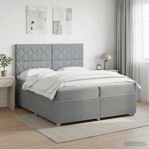 Imagine vidaXL Pat boxspring cu saltea Gri deschis 200 x 200 cm Țesătură
