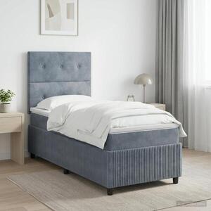 Imagine vidaXL Pat boxspring cu saltea Gri închis 80 x 200 cm Catifea