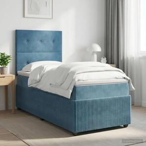 Imagine vidaXL Pat boxspring cu saltea albastru 80 x 200 cm Catifea