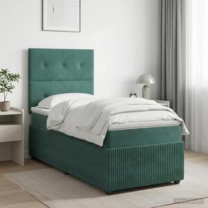 Imagine vidaXL Pat boxspring cu saltea Verde închis 90 x 190 cm Catifea