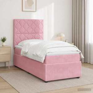 Imagine vidaXL Pat boxspring cu saltea cu headboard Roz 90 x 200 cm Catifea