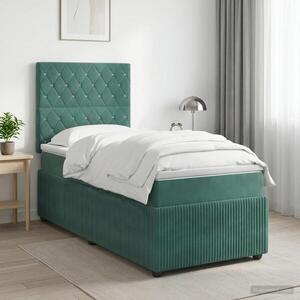 Imagine vidaXL Pat boxspring cu saltea Verde închis 100 x 200 cm Catifea
