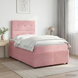 Imagine vidaXL Pat boxspring cu saltea cu headboard Roz 120 x 190 cm Catifea