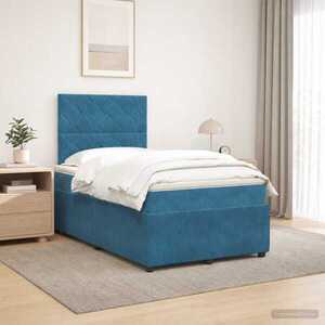 Imagine vidaXL Pat boxspring cu saltea albastru 120 x 190 cm Catifea
