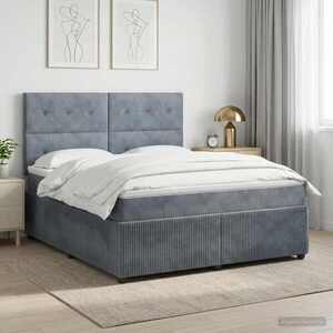 Imagine vidaXL Pat boxspring cu saltea Gri închis 140 x 190 cm Catifea