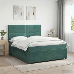 Imagine vidaXL Pat boxspring cu saltea Verde închis 140 x 190 cm Catifea