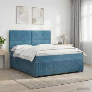 Imagine vidaXL Pat boxspring cu saltea albastru 140 x 190 cm Catifea
