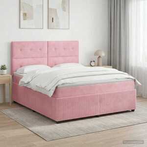 Imagine vidaXL Pat boxspring cu saltea cu headboard Roz 140 x 190 cm Catifea
