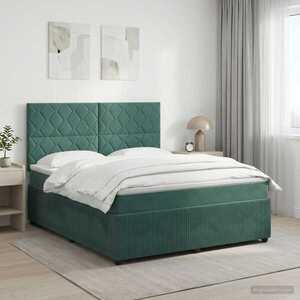 Imagine vidaXL Pat boxspring cu saltea Verde închis 140 x 190 cm Catifea