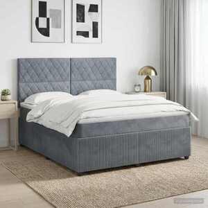 Imagine vidaXL Pat boxspring cu saltea Gri închis 160 x 200 cm Catifea