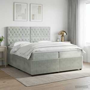 Imagine vidaXL Pat boxspring cu saltea Gri deschis 200 x 200 cm Catifea