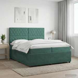 Imagine vidaXL Pat boxspring cu saltea Verde închis 200 x 200 cm Catifea