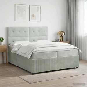 Imagine vidaXL Pat boxspring cu saltea Gri deschis 200 x 200 cm Catifea