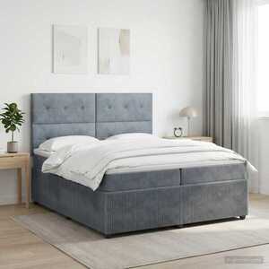 Imagine vidaXL Pat boxspring cu saltea Gri închis 200 x 200 cm Catifea