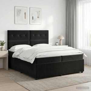 Imagine vidaXL Pat boxspring cu saltea cu headboard Negru 200 x 200 cm Catifea