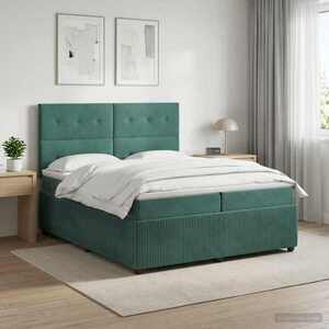 Imagine vidaXL Pat boxspring cu saltea Verde închis 200 x 200 cm Catifea