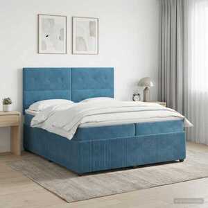 Imagine vidaXL Pat boxspring cu saltea albastru 200 x 200 cm Catifea