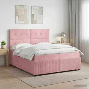 Imagine vidaXL Pat boxspring cu saltea cu headboard Roz 200 x 200 cm Catifea