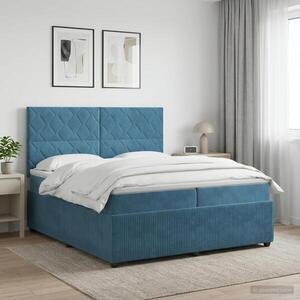Imagine vidaXL Pat boxspring cu saltea albastru 200 x 200 cm Catifea