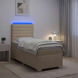 Imagine vidaXL Pat boxspring cu saltea cu benzi LED Crem 100 x 200 cm Țesătură