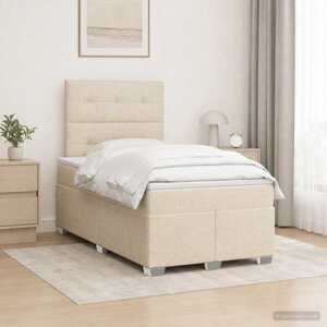 Imagine vidaXL Pat boxspring cu saltea cu benzi LED Crem 120 x 200 cm Țesătură