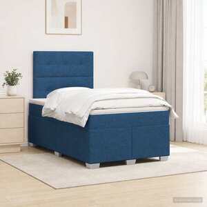 Imagine vidaXL Pat boxspring cu saltea albastru 120 x 200 cm Țesătură