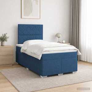 Imagine vidaXL Pat boxspring cu saltea albastru 120 x 200 cm Țesătură