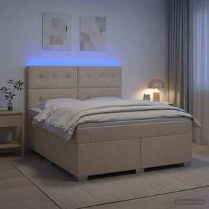 Imagine vidaXL Pat boxspring cu saltea cu benzi LED Crem 140 x 190 cm Țesătură
