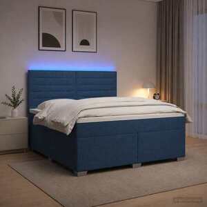 Imagine vidaXL Pat boxspring cu saltea albastru 180 x 200 cm Țesătură