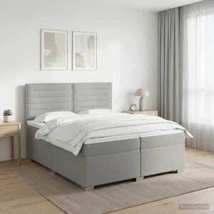 Imagine vidaXL Pat boxspring cu saltea Gri deschis 200 x 200 cm Țesătură