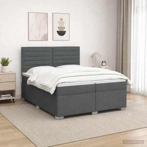 Imagine vidaXL Pat boxspring cu saltea Gri închis 200 x 200 cm Țesătură