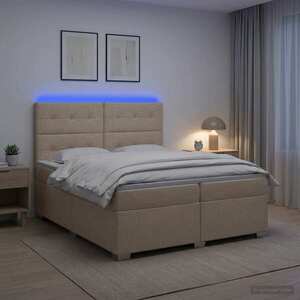 Imagine vidaXL Pat boxspring cu saltea cu benzi LED Crem 200 x 200 cm Țesătură