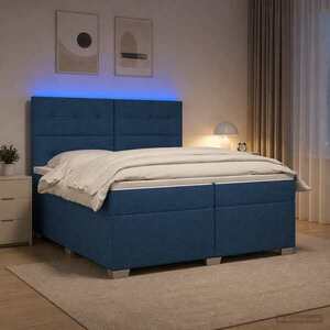 Imagine vidaXL Pat boxspring cu saltea albastru 200 x 200 cm Țesătură