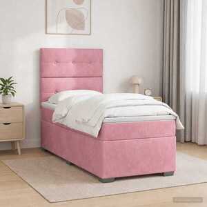 Imagine vidaXL Pat boxspring cu saltea cu benzi LED Roz 80 x 200 cm Catifea