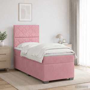 Imagine vidaXL Pat boxspring cu saltea cu benzi LED Roz 90 x 200 cm Catifea