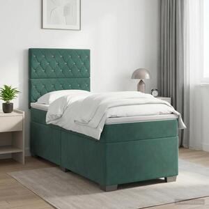 Imagine vidaXL Pat boxspring cu saltea Verde închis 100 x 200 cm Catifea