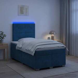 Imagine vidaXL Pat boxspring cu saltea albastru 120 x 200 cm Catifea