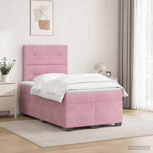 Imagine vidaXL Pat boxspring cu saltea cu benzi LED Roz 120 x 200 cm Catifea